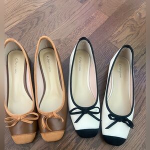 BUNDLE! C. Paravano Elegant tan and black and White Flats with Black Trim